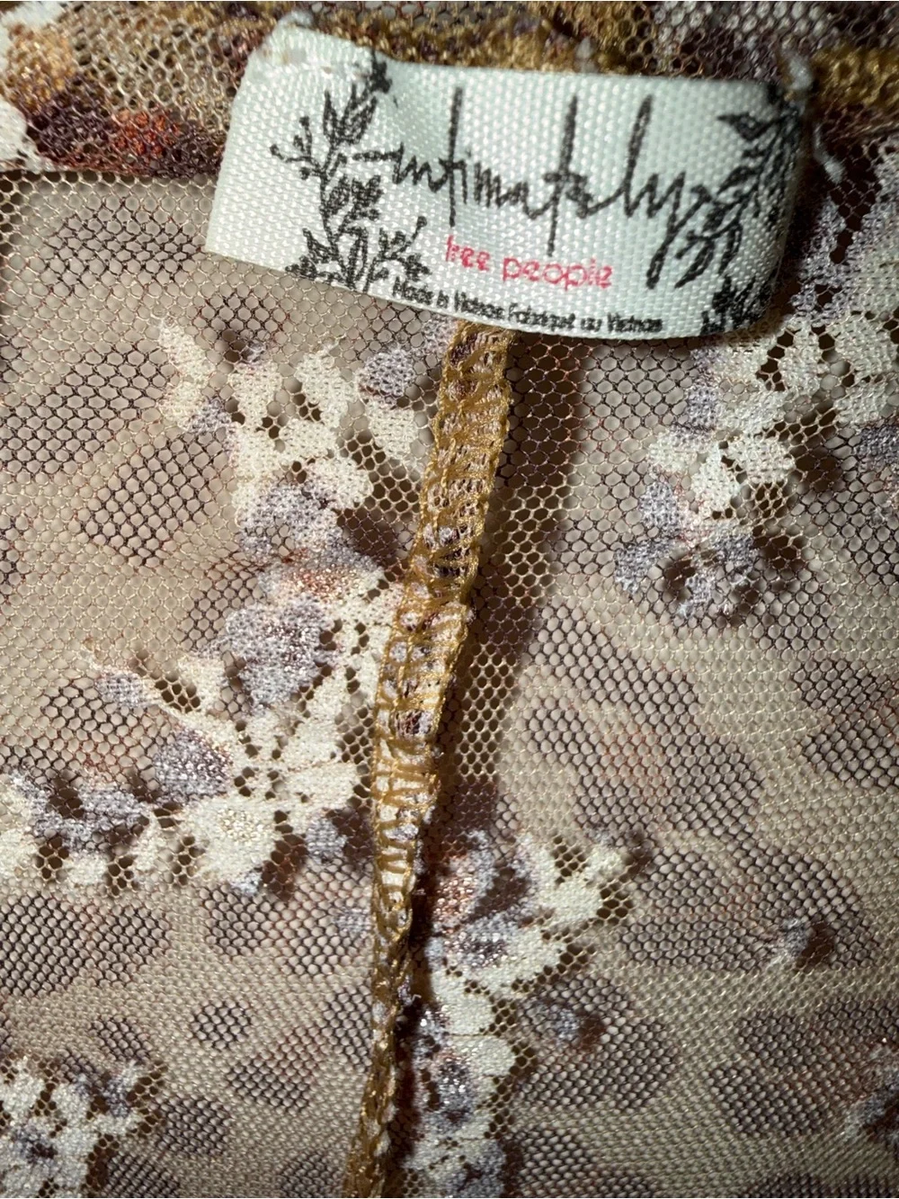 Free People Print Long-Sleeve Mesh Top - Brown/Gold